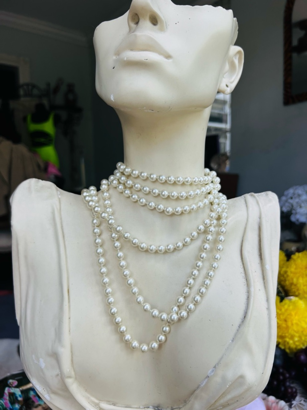 A 3 Foot long Strand Cream Faux Pearl Necklace — Sheer Elegance!